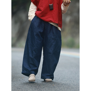 慵懒松弛感长裤 大弯 个性 棉麻牛仔宽松休闲弯刀裤 听花香