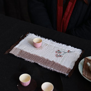 听花香 中式素雅刺绣生态麻茶席 纯手缝毛边隔热干泡席茶垫子CD