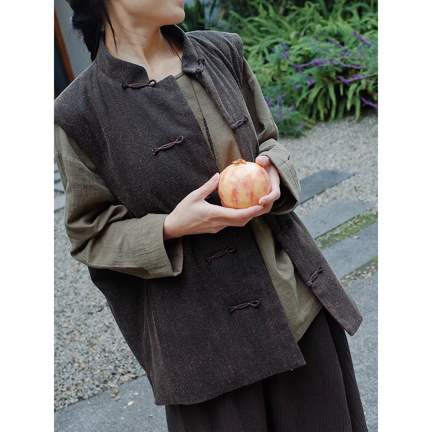 柞蚕丝夹新雪丽棉马甲中式