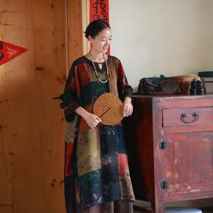 千浔 双面穿长袍子S 听花香归野香云纱拼接复古做旧重工禅意长款