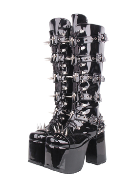 普普家 2025新品经典 哥特风朋克靴超高跟松糕系带高筒靴M223