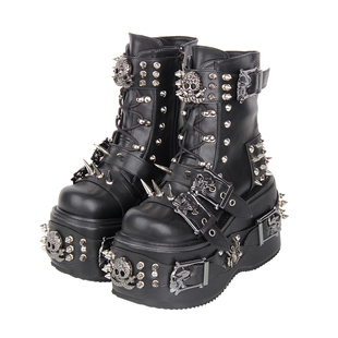 普普家2025新品经典秋冬哥特风朋克靴鞋底装饰重工系带短筒靴Q226