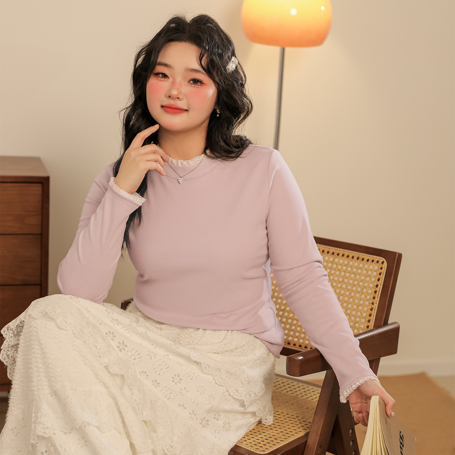 DM100打底花边半高领德绒针织衫