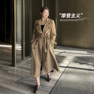 大码百分百女装春微胖mm时尚通勤百搭正肩翻领显瘦长款风衣外套女
