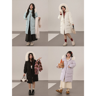 外套 冬保暖真狐狸毛三防羽绒服中长版 大码 百分百微胖mm女装