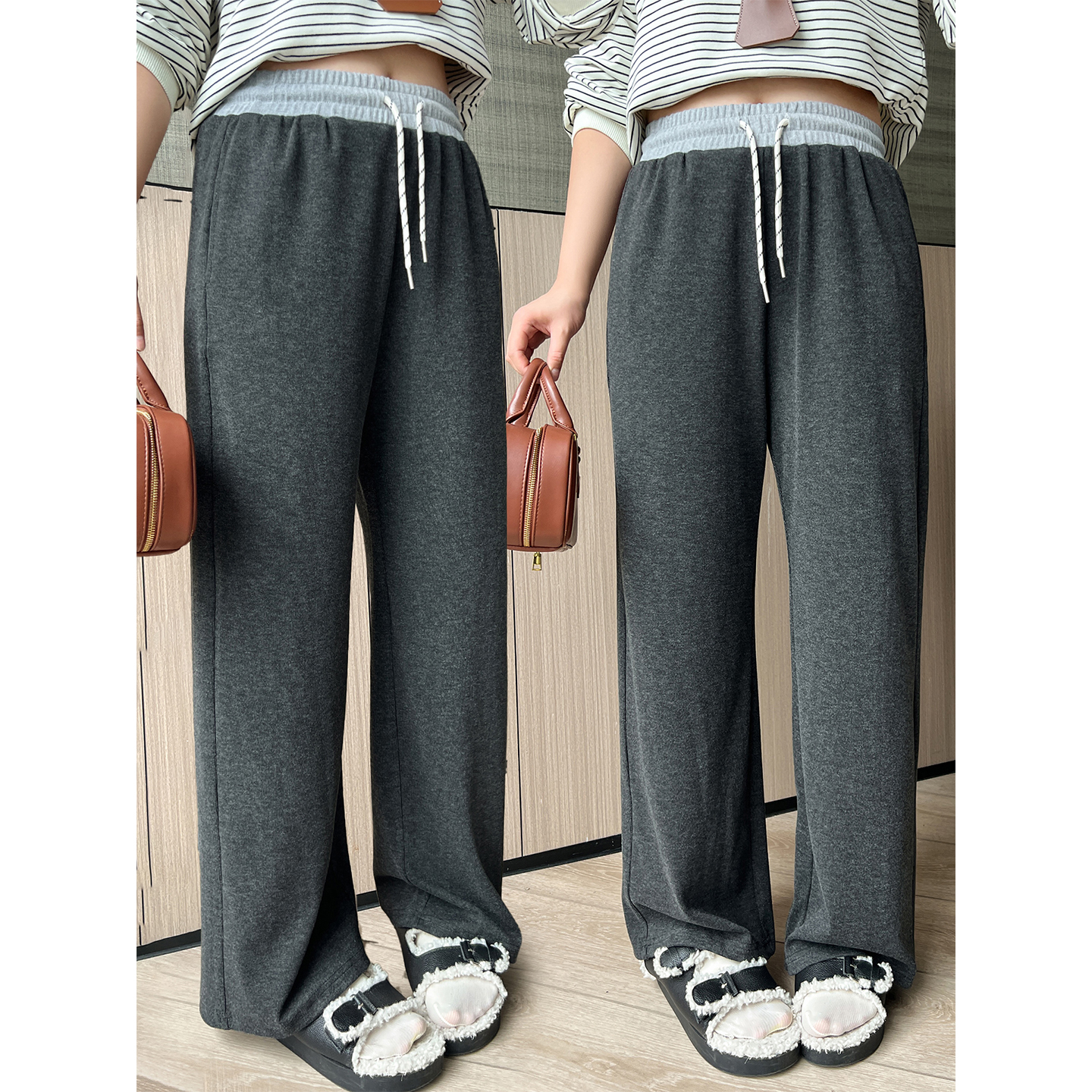 大码百分百女装微胖mm秋体态救星百搭仿羊绒舒适阔腿休闲裤