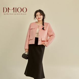 外套 气质小香风上衣长毛单面毛呢短款 大码 百分百微胖mm女装