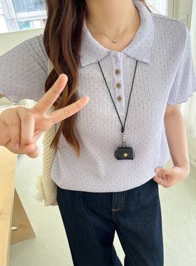 大码百分百2025夏新款胖mm女装一加一版型波点正肩T恤Polo领上衣