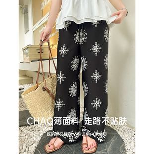 宽松度假民族抽绳裤 大码 胖mm波西米亚印花休闲裤 百分百夏季 子 女装