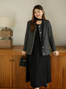 大码百分百女装微胖mm冬季40羊毛圈高级灰正肩夹棉毛呢外套