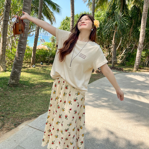 大码百分百女装微胖正肩胖妹妹宽松显瘦T恤胖mm棉麻短袖上衣