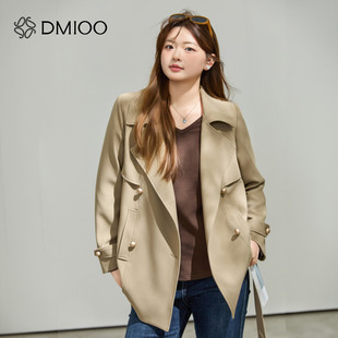 大码百分百女装女装微胖mm正肩双排扣宽松中长高级感显瘦风衣外套