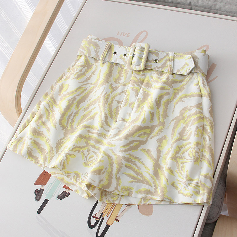 出口海外柜单 夏天的气息 妹子福利 女士休闲配腰带高腰阔腿短裤