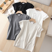立体裁剪分割 T恤衫 小正肩新疆长绒棉抗皱纯色圆领修身 显瘦女短袖