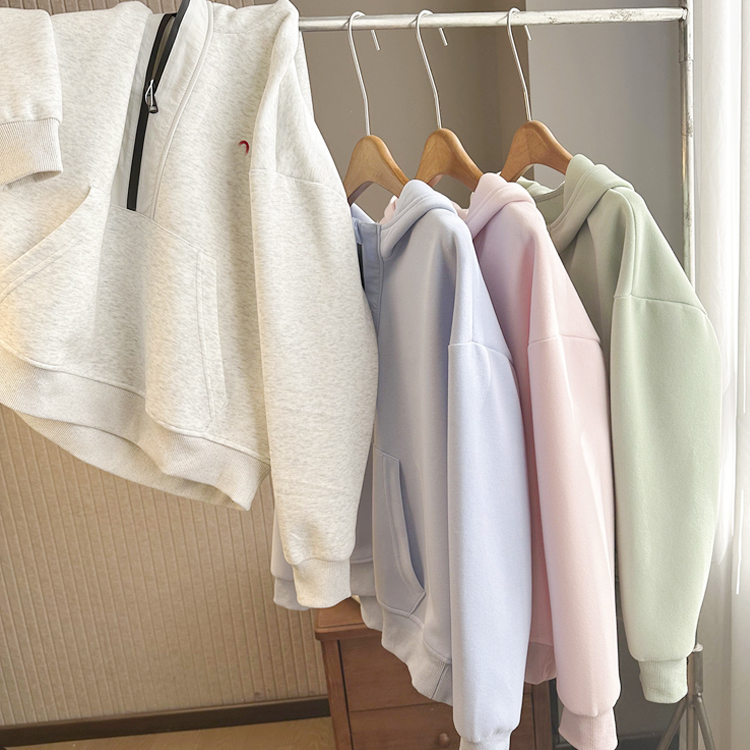 清新洋气糖果色连帽廓版休闲显瘦卫衣半拉链女装字母刺绣外套上衣