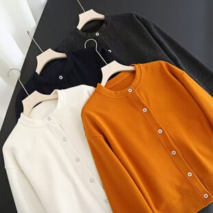 大厂订单！2026早春新款简约休闲百搭圆领落肩袖宽松显瘦开衫外套