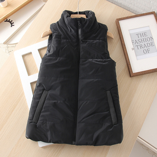 走老美!秋冬女士防风抗寒光泽感休闲立领开襟黑色棉马甲坎肩外套