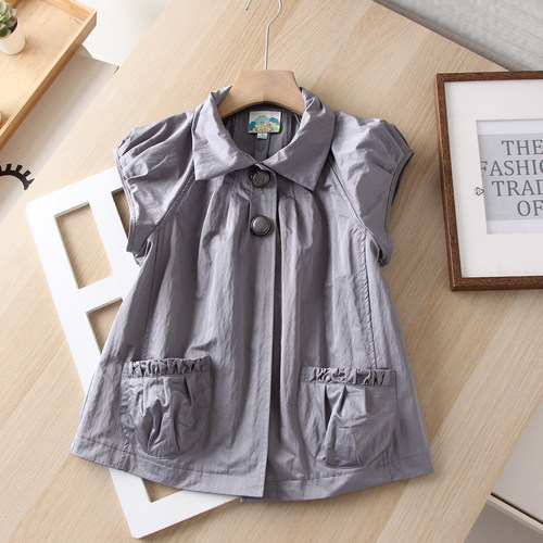 两粒扣翻领无袖衬衫背心上衣女