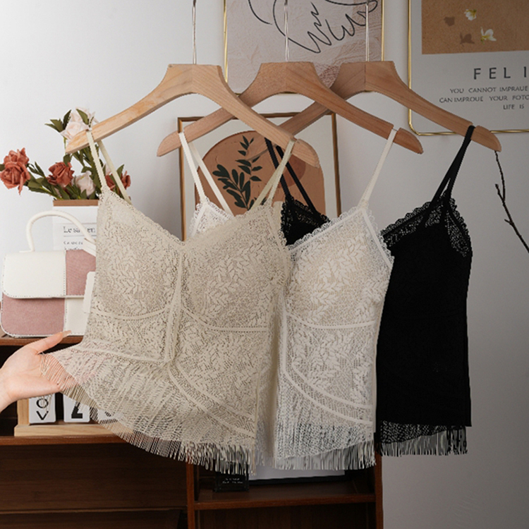 流苏蕾丝吊带V领聚拢美背上衣女