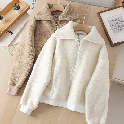 法国高端纯色羊羔绒外套