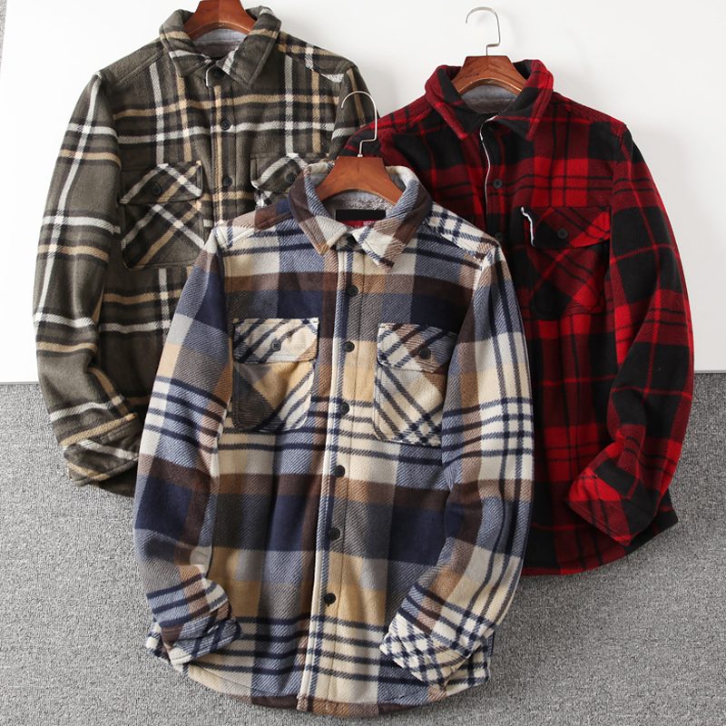 羊羔绒加绒加厚长袖衬衫