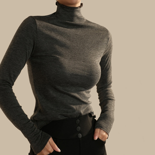 秋冬季内搭外穿保暖修身木耳边打底衫堆堆领保暖上衣女韩系针织衫