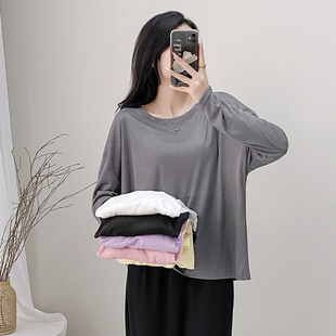 春季新品纯色糖果色圆领长袖T恤衫防晒空调打底衫轻薄软大码胖MM