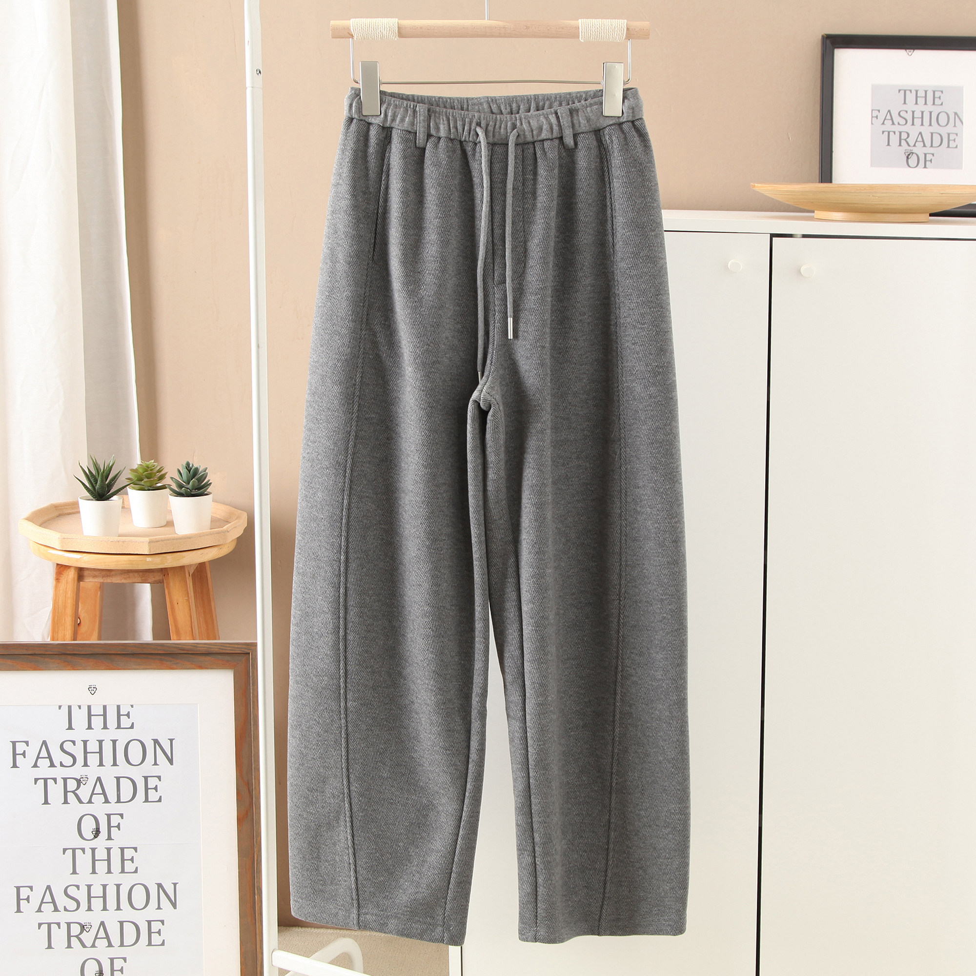 梨形天菜！宽松版型！25秋冬休闲裤女加厚保暖慵懒人字纹长裤,女装/女士精品,休闲裤,淘宝优惠券,粉丝福利购,淘宝优惠卷