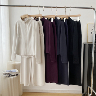 空气层休闲运动套装 阔腿裤 春秋款 外套 女 小蛮腰立领开衫 LU系同款