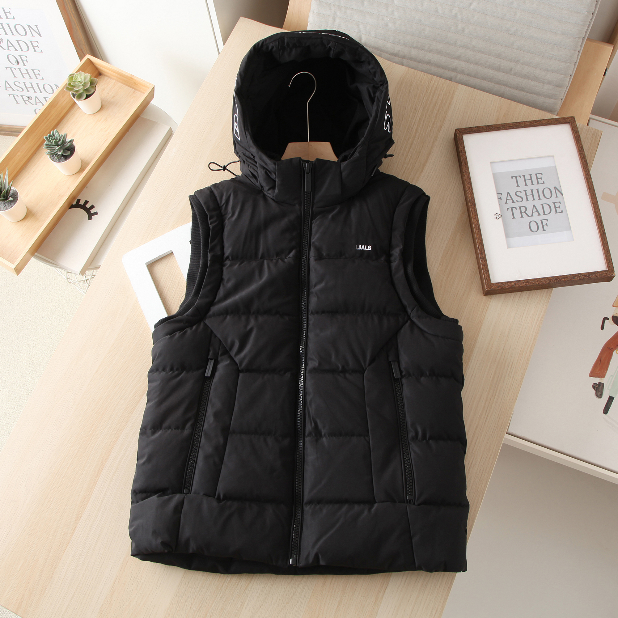 可拆卸连帽棉背心马甲