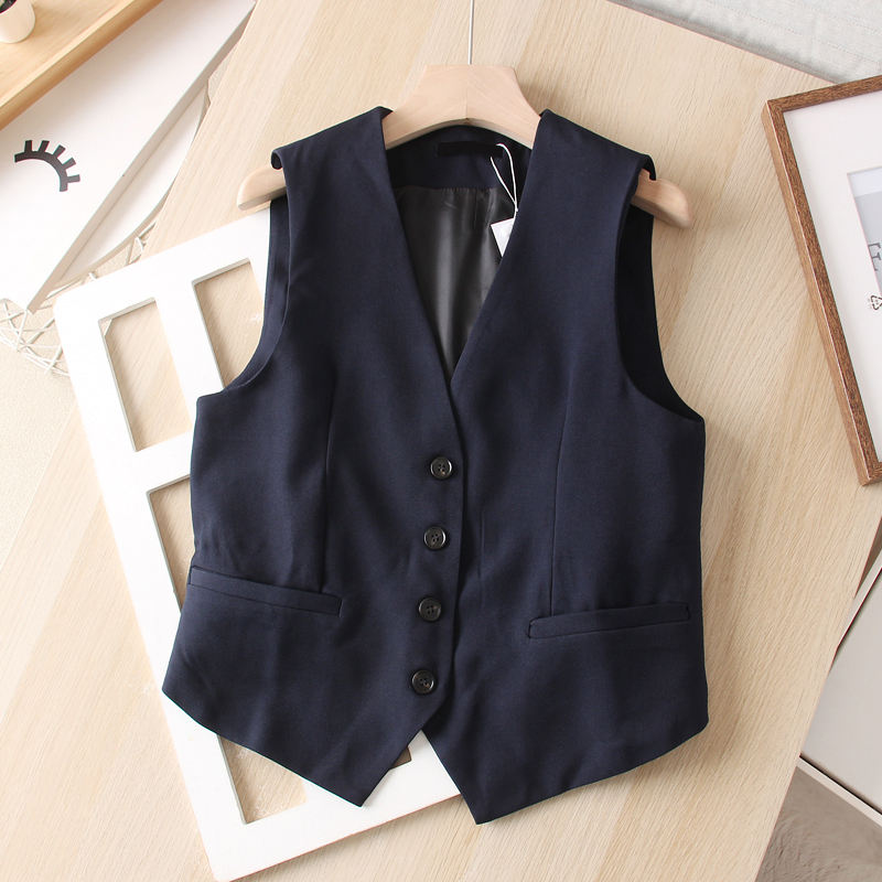 通勤纯色无袖西装马甲