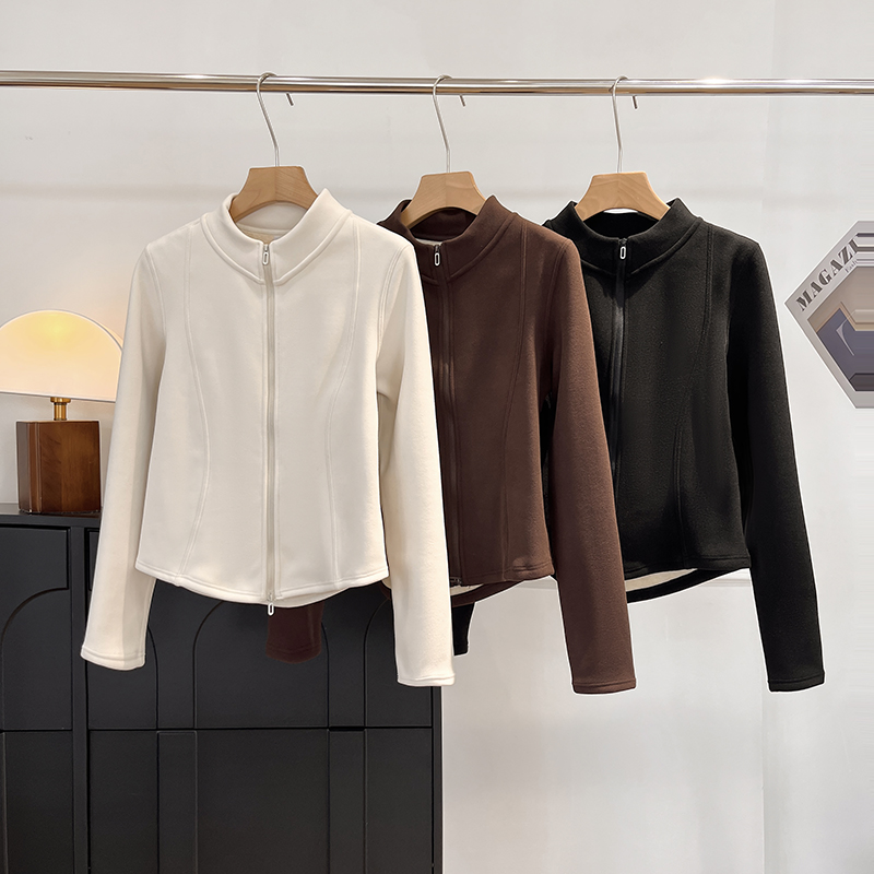 羊毛蚕丝立领外套运动夹克