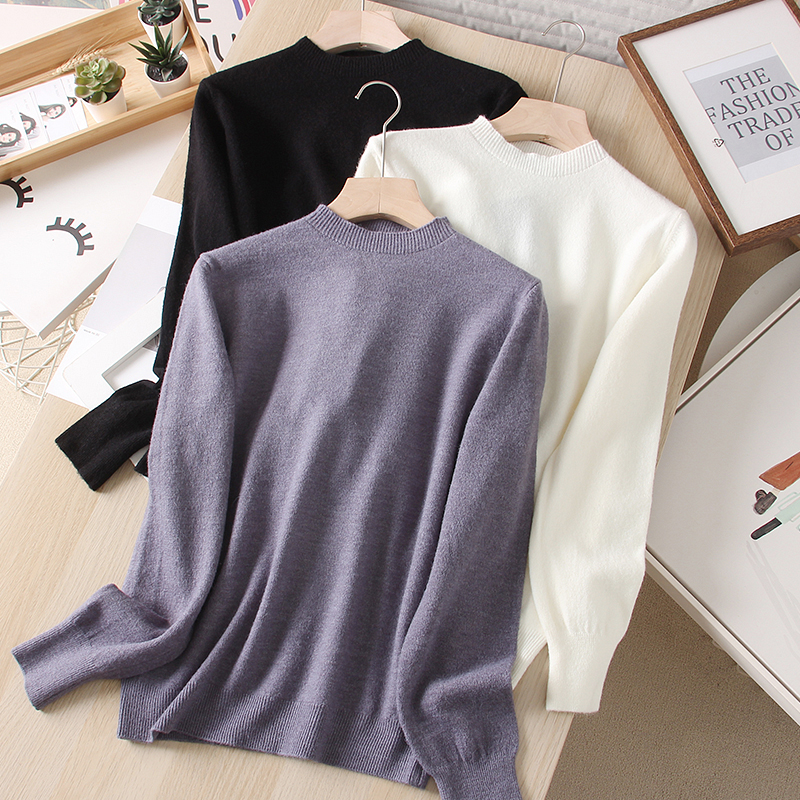 羊驼绒+羊毛套头半高领针织衫