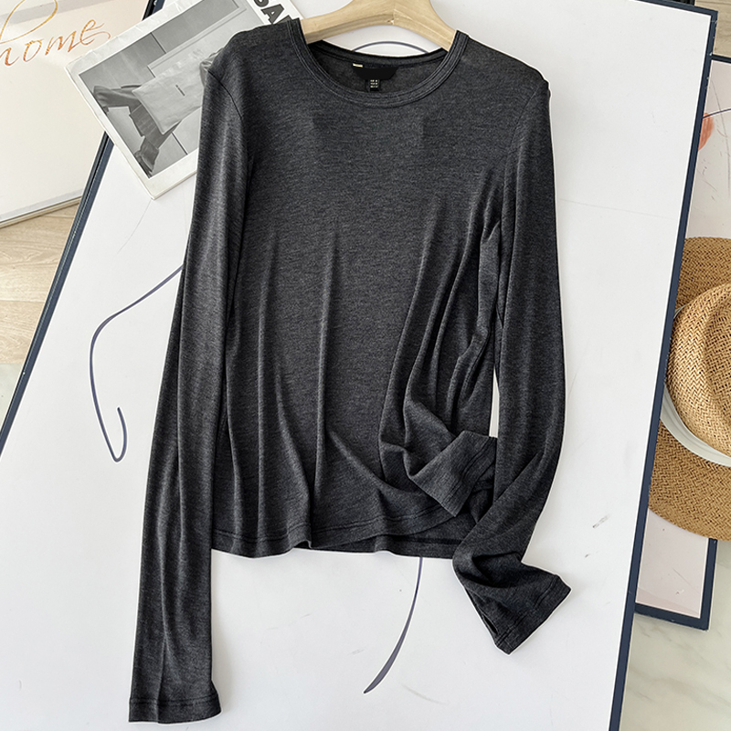 长袖女圆领修身打底衫T恤上衣