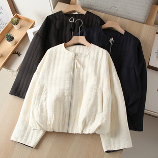 型松弛感绗棉轻薄圆领拉链格纹棉服外套 休闲版 渠道好货 秋冬新款