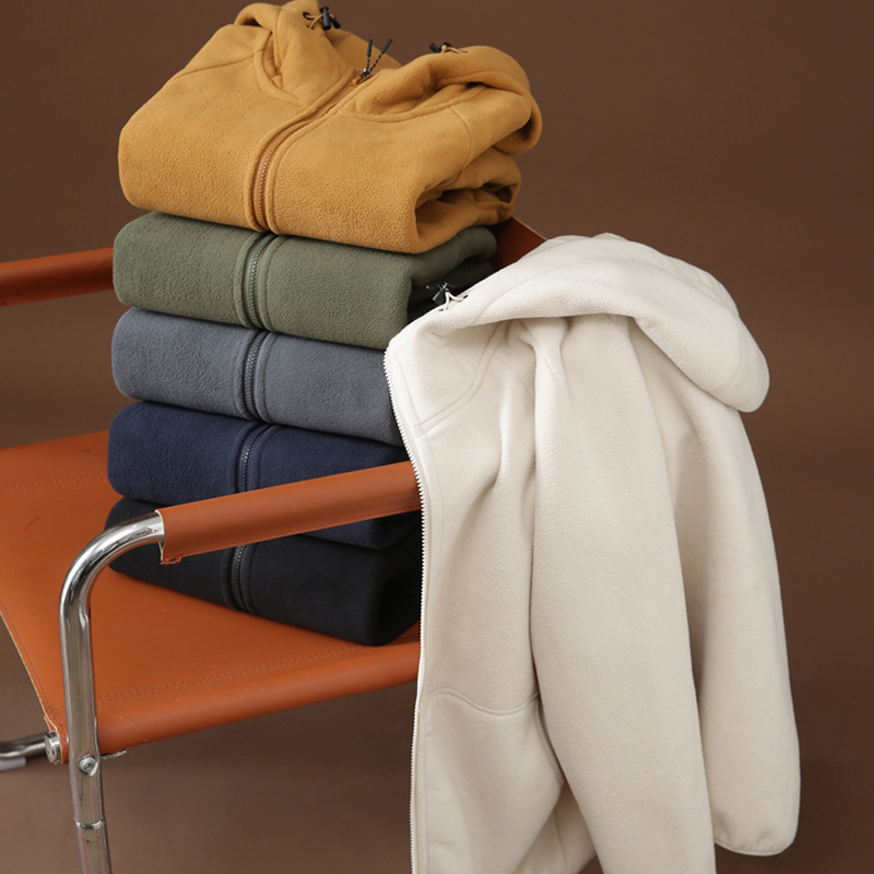 双面摇粒绒夹克防风连帽外套男