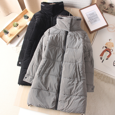 哑光连帽中长款宽松棉衣