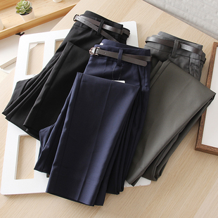 附赠腰带 中腰型小直筒西裤 OL通勤纯色百搭女烟管裤 子低调休闲