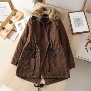 2025新品女款工装风可脱卸两件套加厚保暖连帽毛领式棉衣棉服