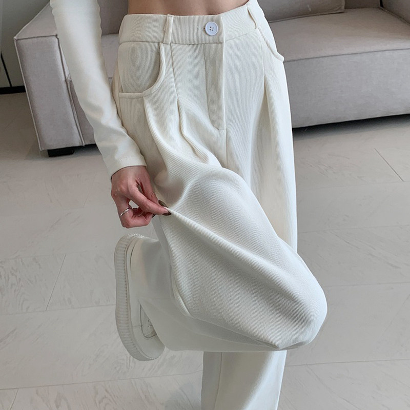 欧棉绒西装阔腿裤2025春新款直筒垂感松弛感显瘦宽松长裤拖地裤子,女装/女士精品,休闲裤,淘宝优惠券,粉丝福利购,淘宝优惠卷