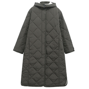 走戏班牙！经典复古菱格绗缝连帽宽松中长款棉服保暖外套女秋冬款