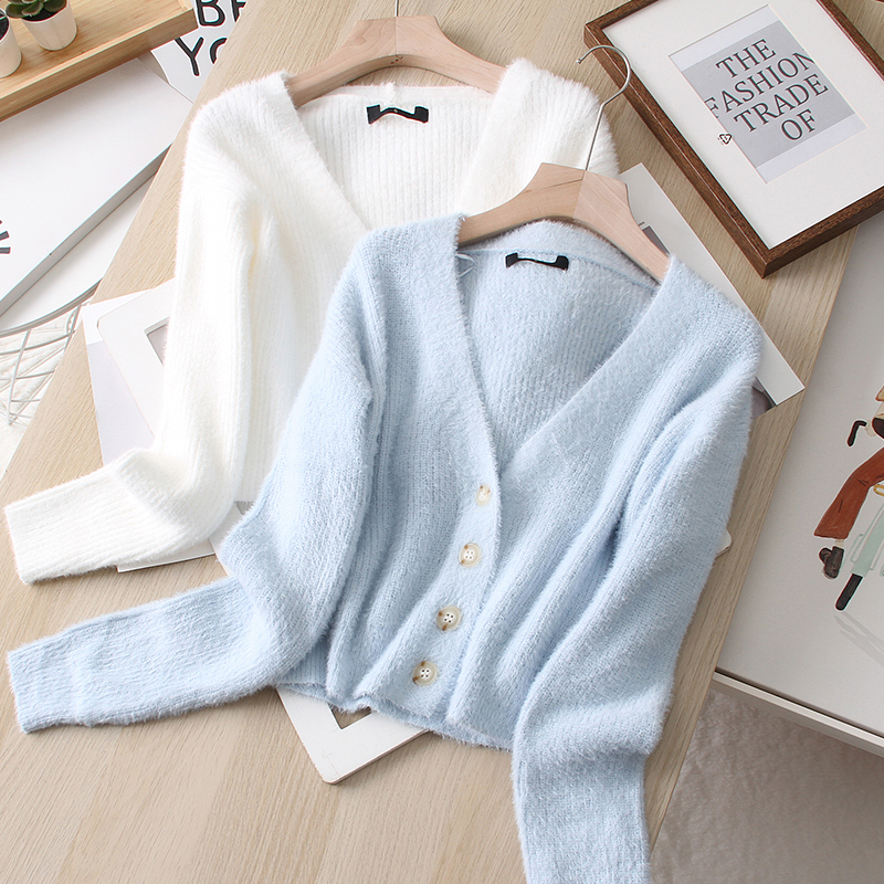 单排扣V领外搭针织毛衣开衫外套