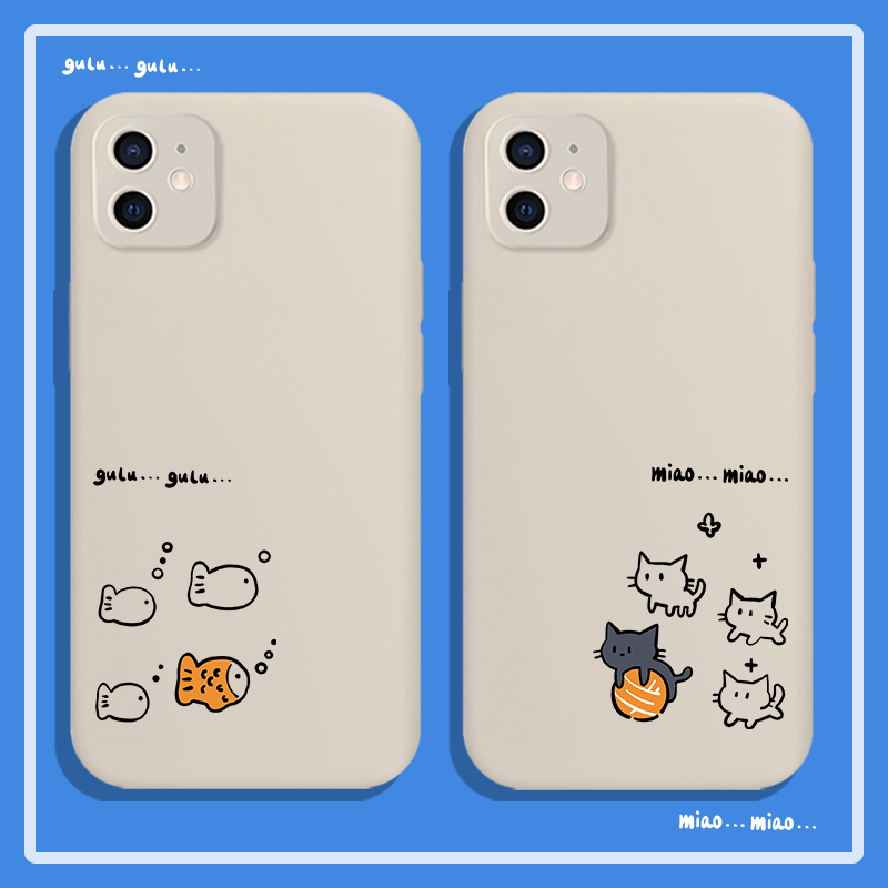 鱼和猫情侣手机壳我涂我鸦适用iqooz3vivos9e60x21s女y52nex27pro
