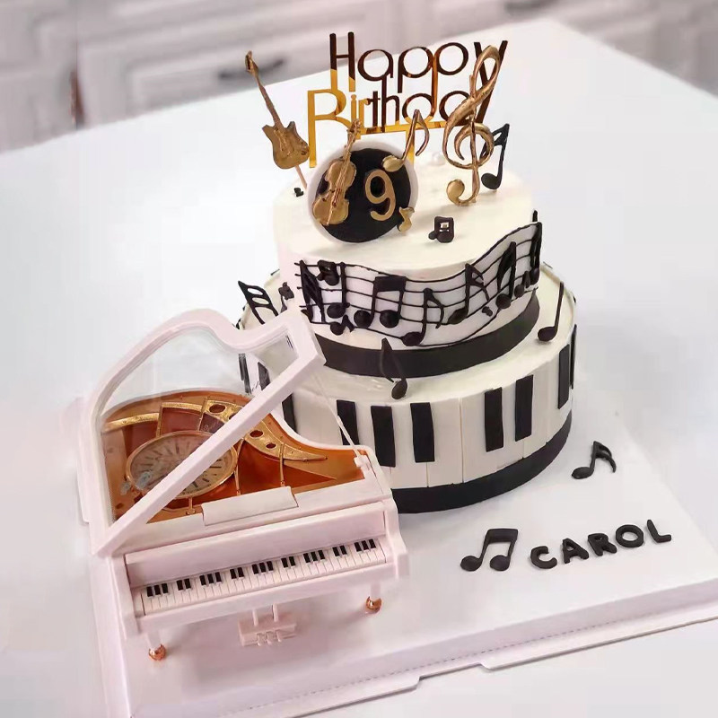 网红音乐主题钢琴音符吉他小提琴翻糖水果生日蛋糕深圳同城配送