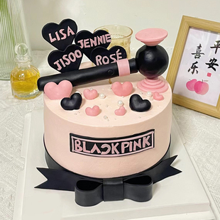 Blackpink蛋糕双层少女神定制粉黑辣妹生日蛋糕深圳网红同城配送