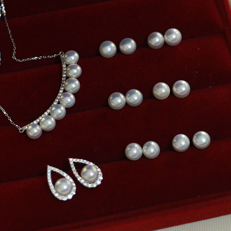 翡冷翠的一夜 top级别极光无核珠粉蓝伴彩扁圆珍珠耳钉馒头珠耳环