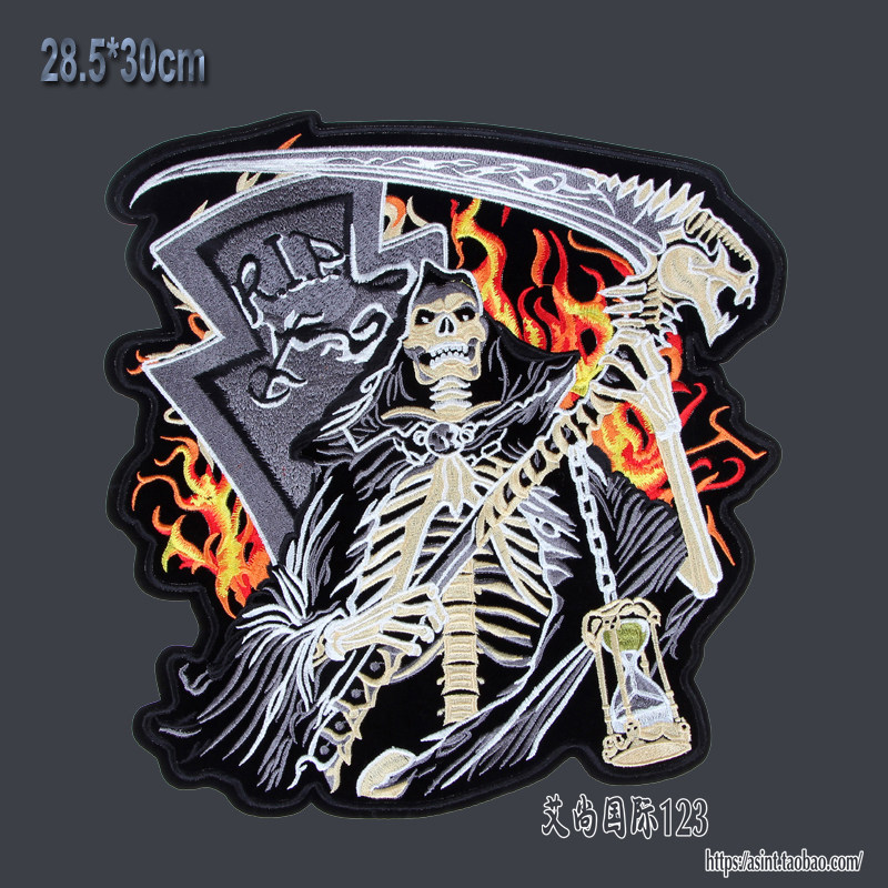 镰刀骷髅收割者死神摩托骑士服刺绣布贴精品徽章绣标手缝28.5*30C