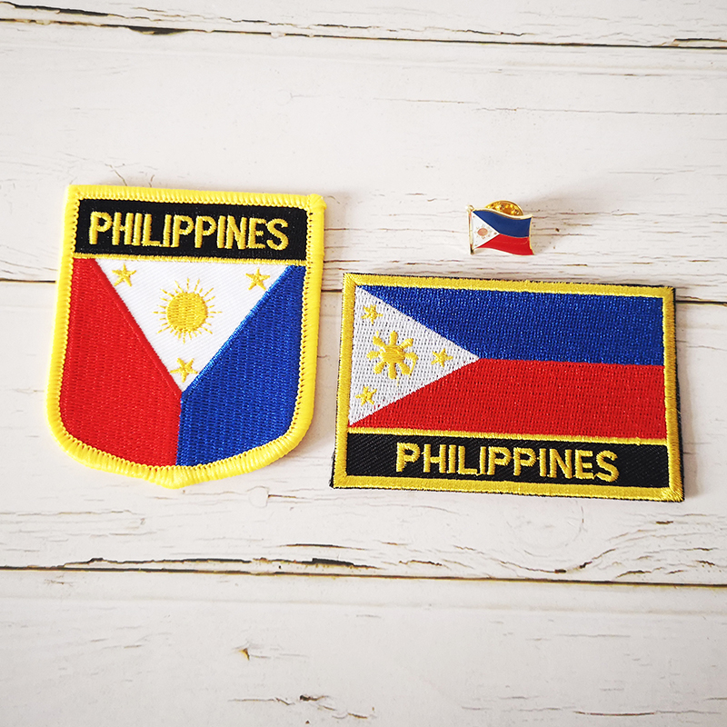 philippines 菲律宾 国旗布贴 背胶 胸章三件套 服饰刺绣补丁臂章
