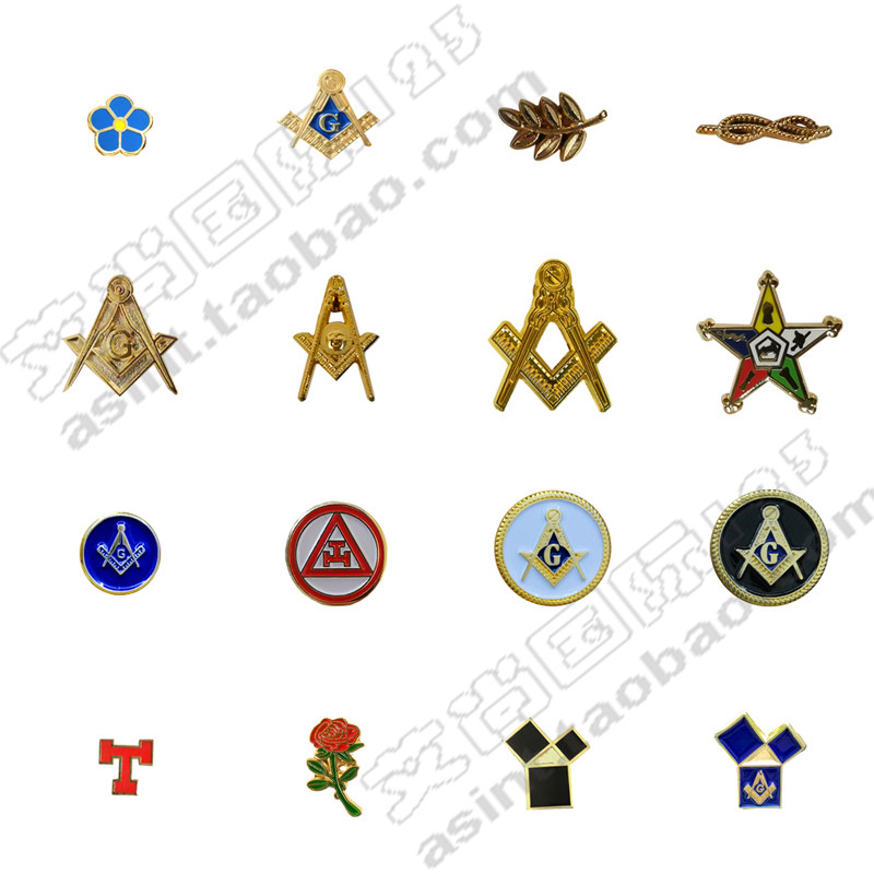 共济会masonic纪念徽章胸章  金属烤漆镀金胸针
