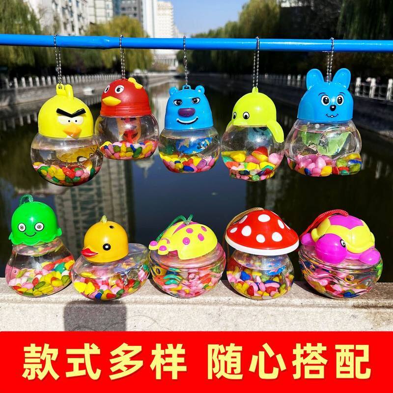 迷你乌龟盒塑料手提小鱼缸儿童塑料迷你透明鱼瓶小鱼瓶乌龟瓶摆摊